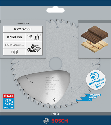 Пильный диск для аккумуляторной циркулярной пилы Bosch PRO Wood 160 мм T36.