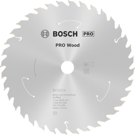 Пильный диск Bosch PRO Wood для беспроводной циркулярной пилы, диаметр 165 мм, для работы по дереву.