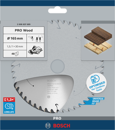 Пильный диск для аккумуляторной циркулярной пилы Bosch PRO Wood 165 мм T48.