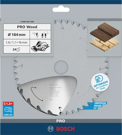 Пильный диск для аккумуляторной циркулярной пилы Bosch PRO Wood 184 мм T24.