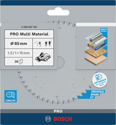 Пильный диск Bosch PRO Multi Material для аккумуляторной циркулярной пилы, 85 мм.