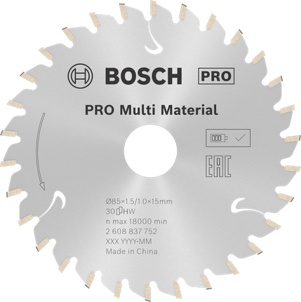 Пильный диск Bosch PRO Multi Material для аккумуляторной циркулярной пилы, 85 мм.