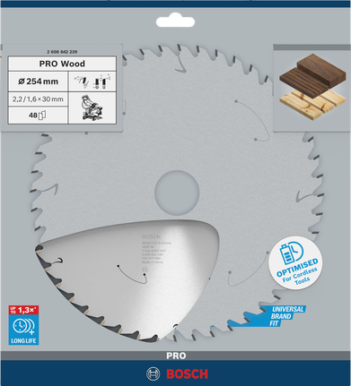 Пильный диск Bosch PRO Wood 254 мм для аккумуляторных инструментов.