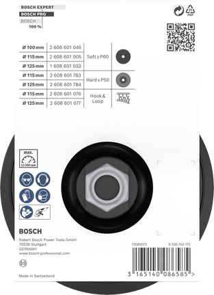 Опорная подушка Bosch PRO 115 мм, резьба M14, застежка-липучка.