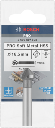 Зенкерное сверло Bosch PRO Soft Metal HSS 16,5 мм для резьбы M8.