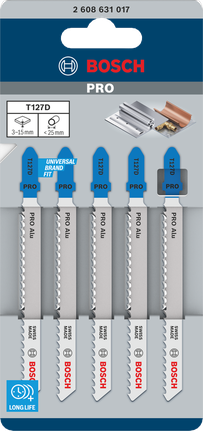 Пильные полотна Bosch PRO Alu T127D для лобзика по алюминию, комплект из 5 штук.