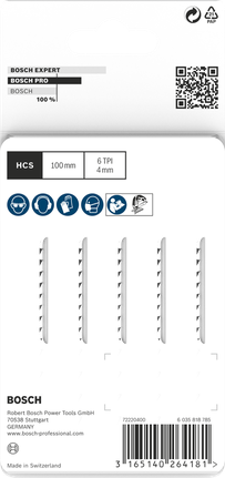 Комплект из 100-миллиметровых пильных полотен для лобзика Bosch PRO Wood precise T144DP.