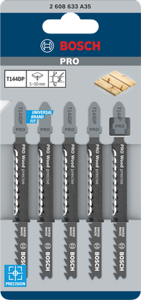 Комплект из 5 пильных полотен для лобзика Bosch PRO Wood precise T144DP.