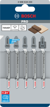 Пильные полотна Bosch PRO Hardwood Clean Curve T101AOF для лобзика, комплект из 5 штук.