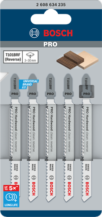 Комплект из 5 пильных полотен для лобзика Bosch PRO Hardwood clean reverse T101BRF.