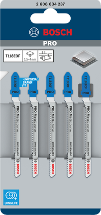 Пильные полотна Bosch PRO Metal curve T118EOF для лобзика, 83 мм, комплект из 5 штук.