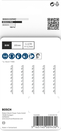 Пильные полотна Bosch PRO Hardwood fast T144DF для лобзика, 100 мм, комплект из 5 штук.