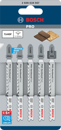 Набор из 5 пильных полотен для лобзика Bosch PRO Hardwood fast T144DF.