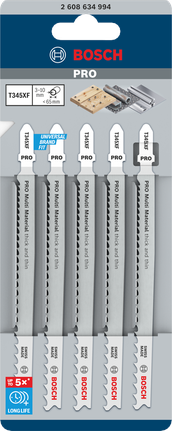 Комплект из 5 пильных полотен для лобзика Bosch PRO Multi Material T345XF.