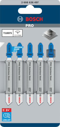Пильные полотна Bosch PRO из нержавеющей стали T118EFS, комплект из 5 штук.