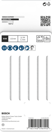 Пильные полотна для лобзика Bosch PRO Metal Pipes and Profiles T321AF, комплект из 5 штук.