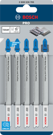 Комплект из 5 пильных полотен для лобзика Bosch PRO Metal Pipes and Profiles T321AF.