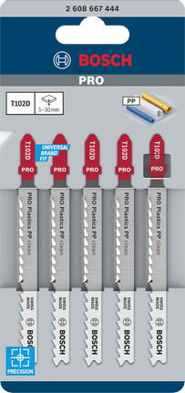 Пильные полотна Bosch PRO Plastics PP clean T102D для лобзика, комплект из 5 штук.