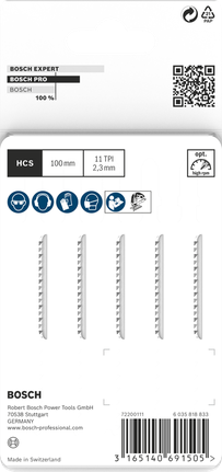 Пильные полотна Bosch PRO Plastics PVC clean T102H для лобзика, комплект из 5 штук.