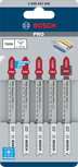 Пильные полотна Bosch PRO Plastics PVC clean T102H для лобзика, комплект из 5 штук.