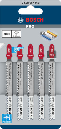 Пильные полотна Bosch PRO Plastics PVC clean T102H для лобзика, комплект из 5 штук.