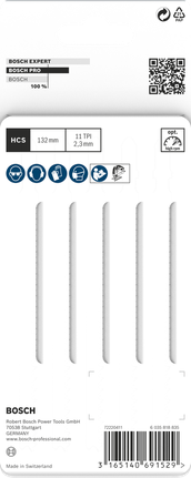 Пильные полотна Bosch PRO Plastics PVC clean T302H для лобзика, 132 мм, комплект из 5 штук.