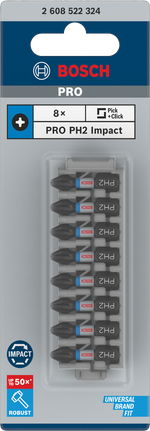 Ударные биты Bosch PRO PH2 25 мм, 8 шт.