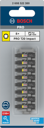 Набор из 8 ударных бит Bosch PRO Torx T20 25 мм.