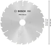 Пильный диск Bosch PRO Wood диаметром 216 мм для точной распиловки древесины.