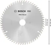Пильный диск Bosch PRO для циркулярной пилы по дереву 216 мм T60 обеспечивает чистый срез древесины.