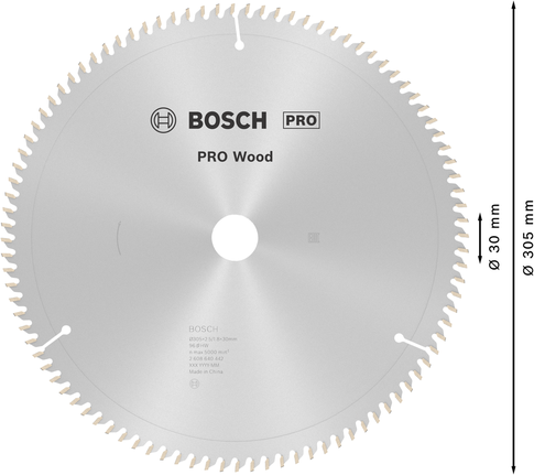 Пильный диск Bosch PRO для циркулярной пилы по дереву диаметром 305 мм для точной распиловки древесины.