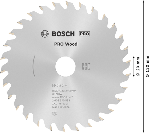 Пильный диск Bosch PRO Wood 130 мм для тонкой распиловки древесины.
