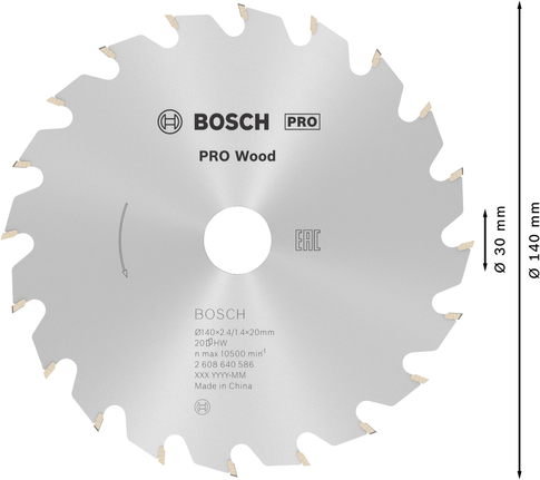 Пильный диск Bosch PRO Wood диаметром 140 мм для точной распиловки древесины.