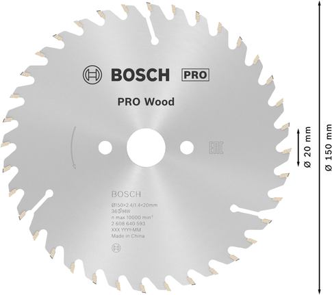 Пильный диск Bosch PRO Wood 150 мм для тонкой распиловки древесины.