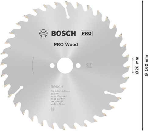 Пильный диск Bosch PRO для циркулярной пилы по дереву, 160 мм, для распиловки древесины.