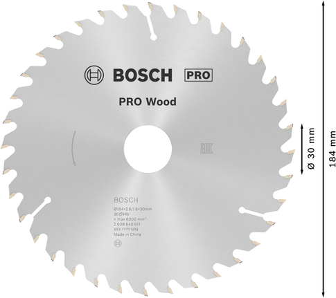 Пильный диск Bosch PRO для циркулярной пилы по дереву 184 x 30 мм для точной распиловки древесины.