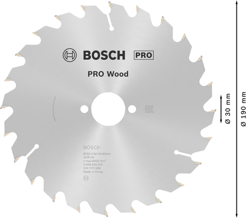 Пильный диск Bosch PRO для циркулярной пилы по дереву, 190 мм, T24, для резки.