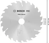 Пильный диск Bosch PRO для циркулярной пилы по дереву, диаметр 210 мм, тип T24, для чистой распиловки древесины.