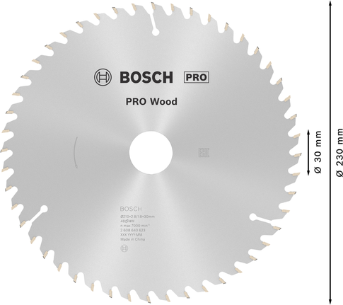 Пильный диск Bosch PRO для циркулярной пилы по дереву 210 мм T48 для точной распиловки древесины.