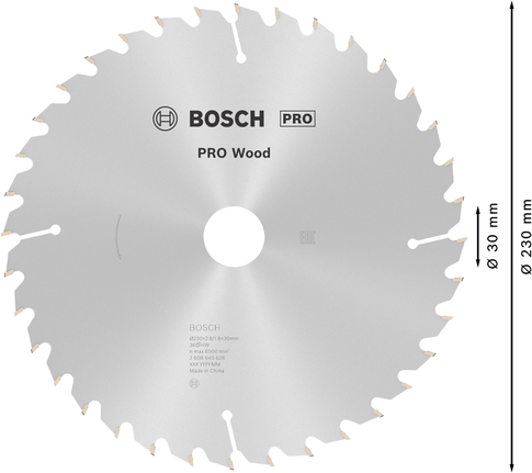 Пильный диск Bosch PRO для циркулярной пилы по дереву диаметром 230 мм для точной распиловки древесины.