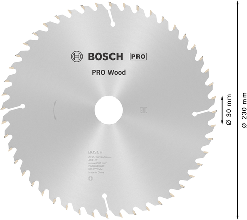 Пильный диск Bosch PRO для циркулярной пилы по дереву диаметром 230 мм для точной распиловки древесины.