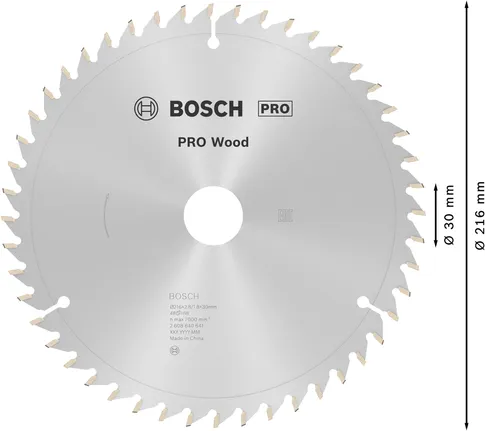 Пильный диск Bosch PRO Wood 216 мм для точной распиловки древесины.