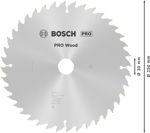 Пильный диск Bosch PRO для циркулярной пилы по дереву, 250 мм, T40.