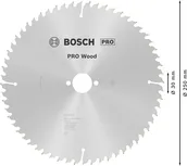Пильный диск Bosch PRO для циркулярной пилы по дереву, 250 мм, T60, для чистых распилов древесины.