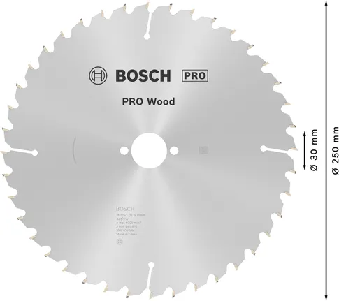 Пильный диск Bosch PRO для циркулярной пилы по дереву диаметром 250 мм обеспечивает чистый срез древесины.