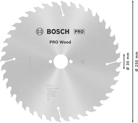 Пильный диск Bosch PRO для циркулярной пилы по дереву, 250 мм, T40.