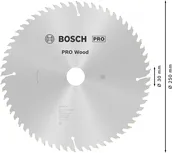 Пильный диск Bosch PRO для циркулярной пилы по дереву диаметром 250 мм для точной распиловки древесины.
