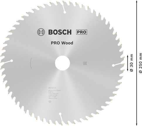 Пильный диск Bosch PRO для циркулярной пилы по дереву диаметром 250 мм для точной распиловки древесины.