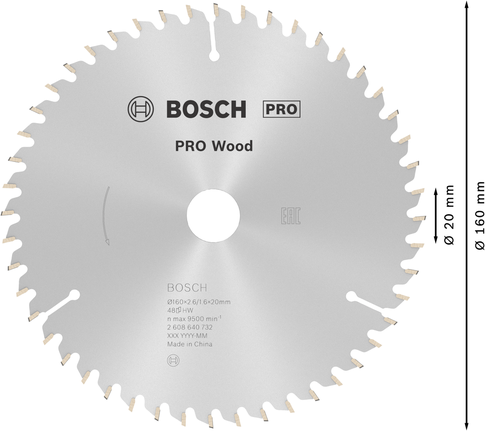 Пильный диск Bosch PRO для циркулярной пилы по дереву диаметром 160 мм для точной распиловки древесины.