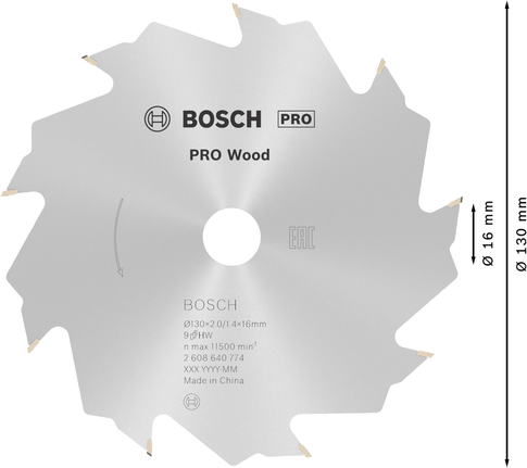 Пильный диск Bosch PRO Wood диаметром 130 мм для точной распиловки древесины.